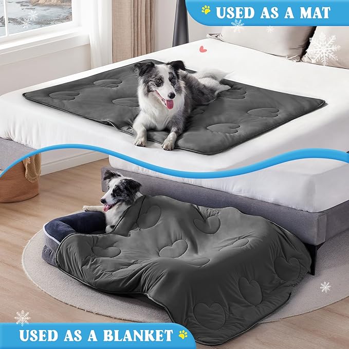 Cooling Blanket for Dogs, Lightweight & Durable Dog Cooling Mat, Q-MAX>0.45 Soft Breathable Pets Comforter for Couch, Bed & Car Essential - Dark Grey 25x40 Inches