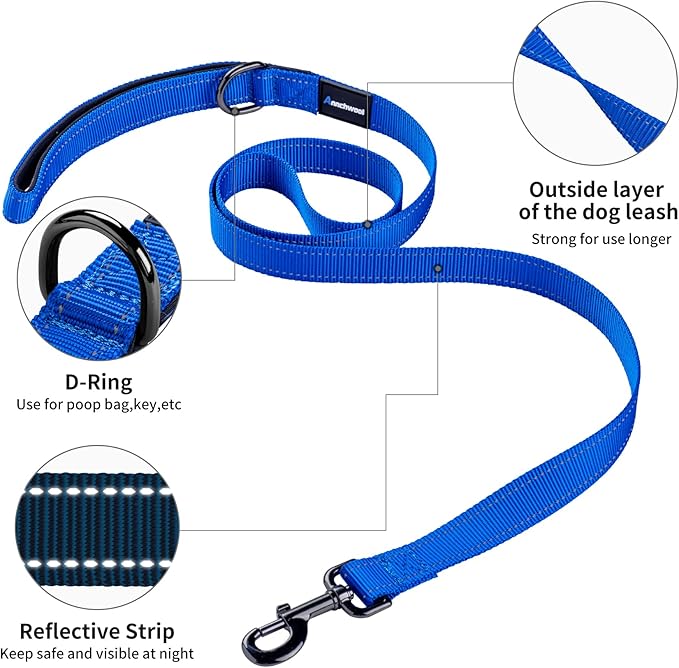 Annchwool No Pull Dog Harness with Padded Handle+5 Ft Leash,Reflective Strip Escape Proof and Quick Fit to Adjust Dog Harness,Easy for Training Walking for Small & Medium and Large Dogs(Blue-Set,S)