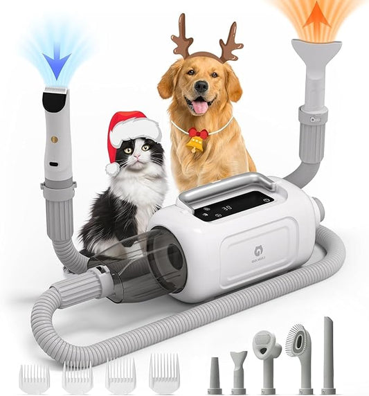 6-in-1 Pet Grooming Kit with Vacuum – 2024 iF Design Award Winner, Quiet Clipper & Ionic Dryer, 13.3kPa Suction, LED Touchscreen – for Dogs & Cats at Home