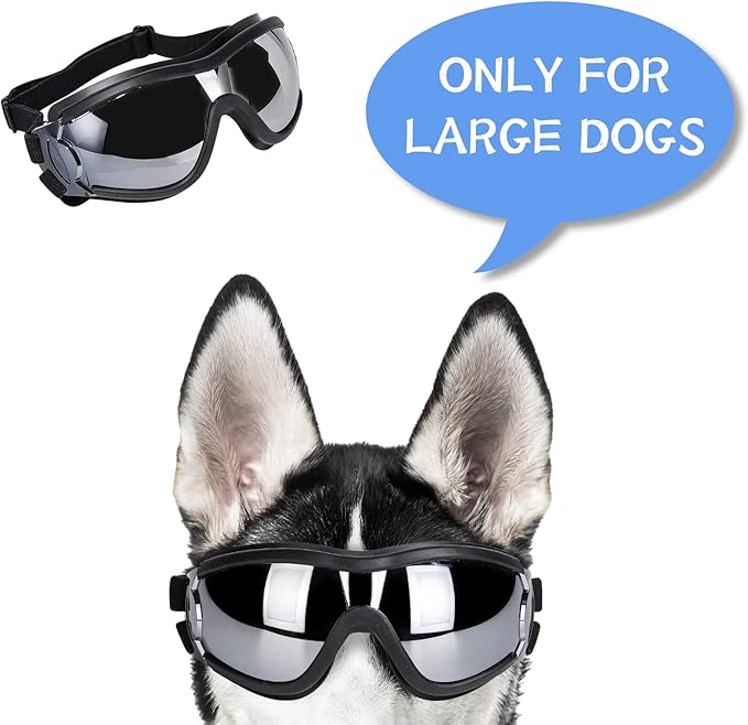 NVTED Dog Sunglasses/Goggles, UV/Wind/Dust/Fog Protection Pet Glasses Eye Wear with Adjustable Strap for Medium or Large Dog (Pack of 1)