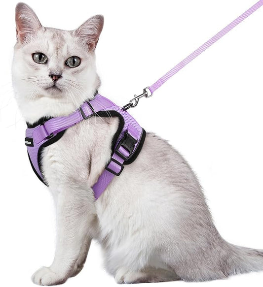 rabbitgoo Cat Harness and Leash for Walking, Escape Proof Soft Adjustable Vest Harnesses for Cats, Easy Control Breathable Reflective Strips Jacket, Light Purple, M
