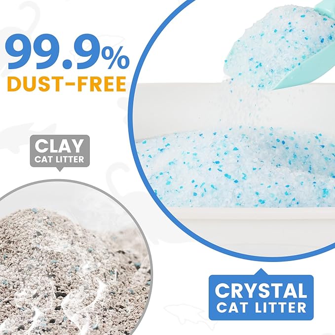 NEWORD Crystals Cat Litter Lightly Scented Litter Superior Odor Control 14 lbs Total (2 Pack of 7lb Bags) Soft-On-Paws Low Tracking Dust-Free Blue Silica Gel