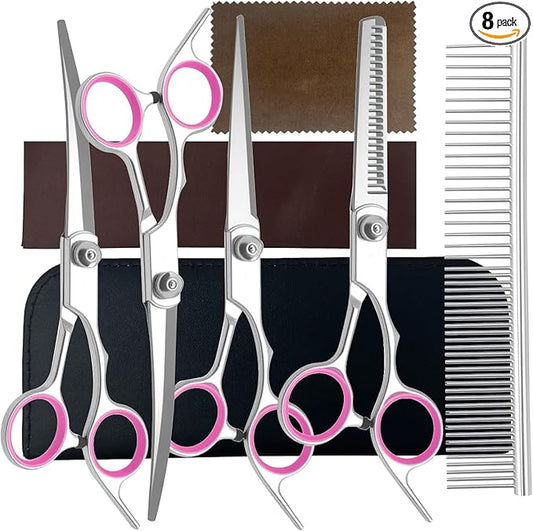 8-in-1 Dog Grooming Scissors Set with Stainless Steel Professional Ergonomic Grooming Scissors for Dogs at Home Perfect for Small and Large Dogs