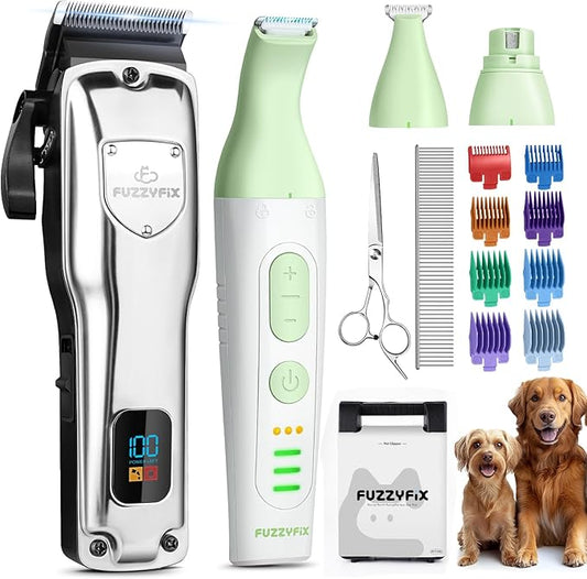 Dog Grooming Kit, Dog Clippers for Grooming for Thick Heavy Coats, Professional Pet Paw Trimmer Nail Grinder Low Noise Rechargeable Stainless Steel Hair Trimmer for Dogs Cats Animals