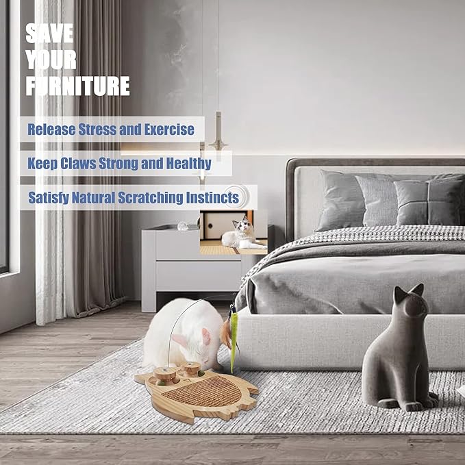 Petest Interactive Cat Toy Natural Sisal Cat Scratcher Toy with Catnip Balls, Owl Design