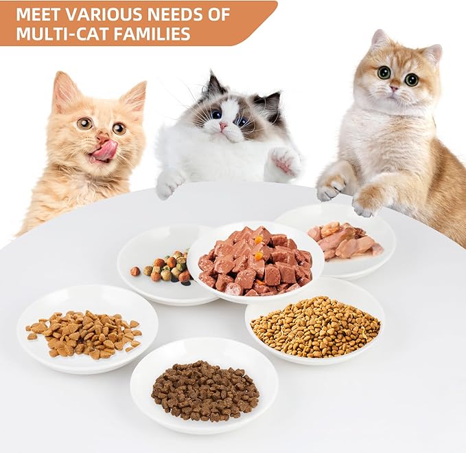 6 Pack Cat Food Bowl, Ceramic Cat Bowls, Anti Whisker Fatigue Cats Bowl Set,5.5 Inches Shallow Wide Kitten Plates for Food and Water (Cat's Paw Style)