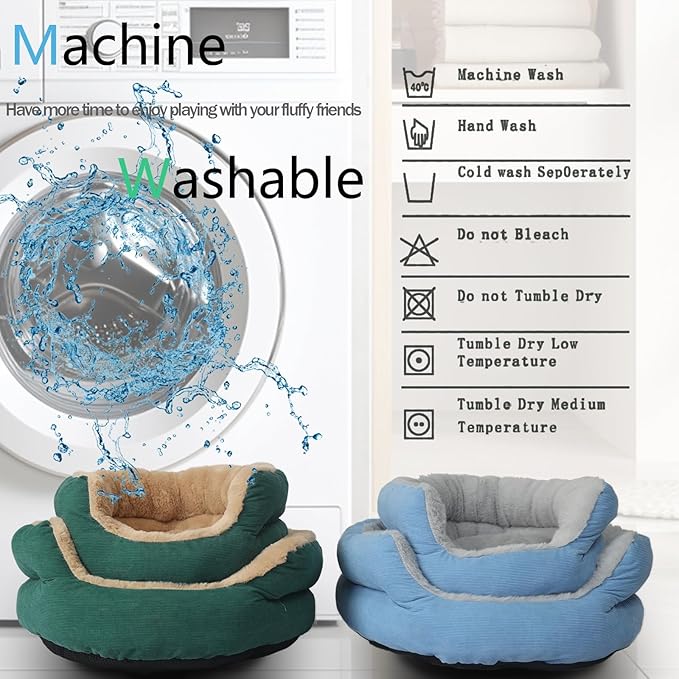 Cat Beds for Indoor Cats Calming Bed Washable,Small Size Dog Sofa Extra Comfy Cuddler Round Kitten Pet Bed Anti Slip Bottom for Anxiety,Warm Puppy Plush Snuggler Kennel Up to 10 Lbs,16 inch,Green