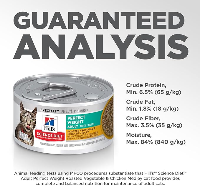 Hill's Science Diet Perfect Weight, Adult 1-6, Weight Management Support, Wet Cat Food, Chicken & Roasted Vegetables Stew, 2.9 oz Can, Case of 24