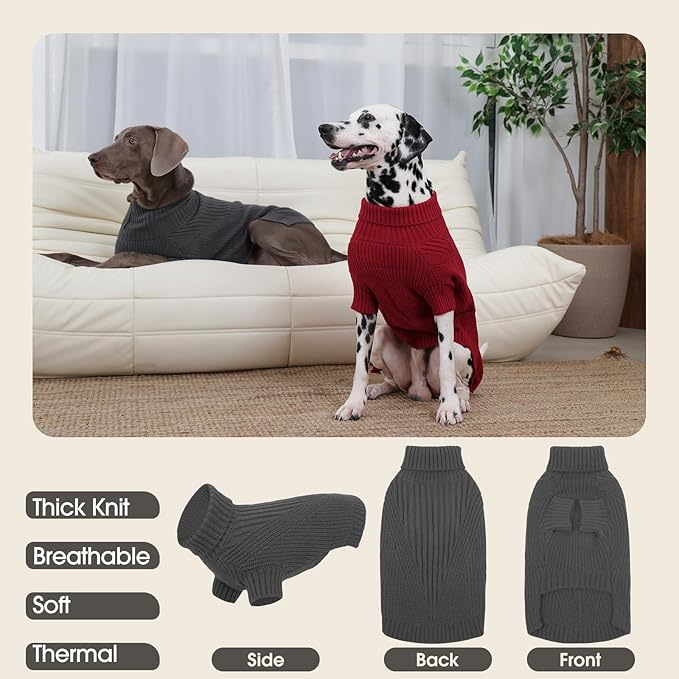 Small Dog Sweater, Turtleneck Sweaters for Small Dogs Male, Cable Knit Clothes for Cold Weather, Comfy Dog Cold Sweater, Warm Sweatshirts Outdoor Grey Christmas