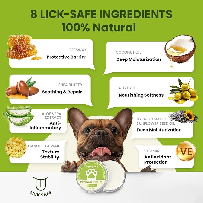 Lick-Safe Dog Paw & Nose Balm with Coconut Oil | All-Natural Paw Moisturizer & Cream for Dry, Cracked Pads & Snouts| Paw Wax & Soother, Nose Butter for Bulldogs| Horse Hoof Care (2.1 oz*2)