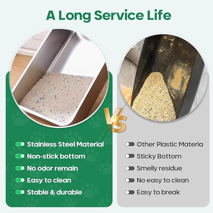 Stainless Steel Cat Litter Box,Metal Kitten Litter Pan, High Side Cats Toilet Indoor Litter Tray Pet Toilet Supplies for Cats, Kitty,Rabbits, Easy Clean, Non Stick Litter Box, No Smell (X-Large)