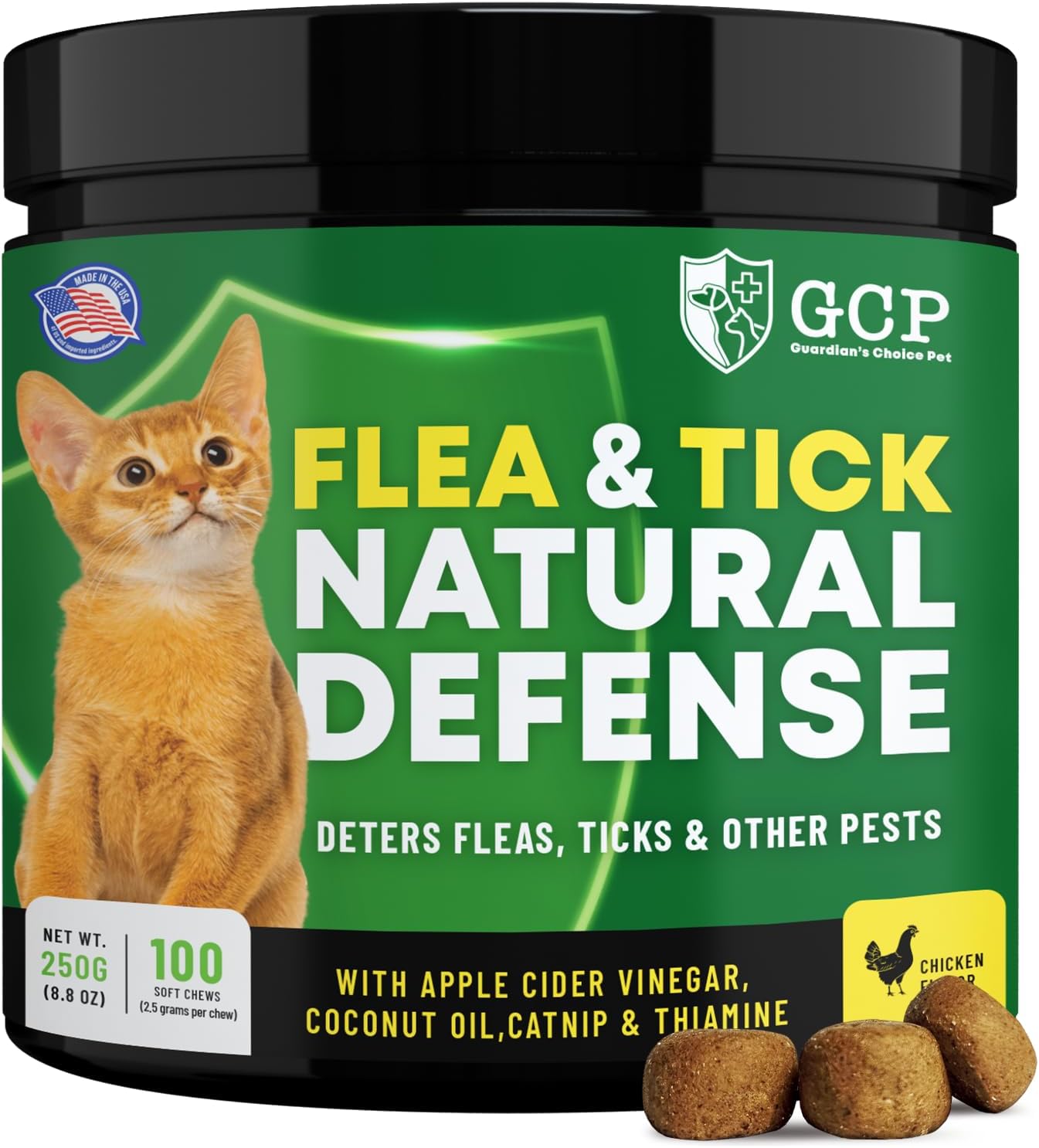 Guardian's Choice Flea and Tick Chewable Treats for Cats – No Harsh Chemicals – 100 Chicken-Flavored Chews Pets