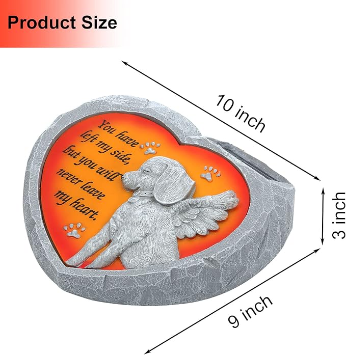 BAYN Dog Pet Memorial Stones Gifts, Solar Heart Shaped Pet Memorial Headstone Grave Markers for Loved Ones Loss of Dog Sympathy Gift Garden Stone Statue