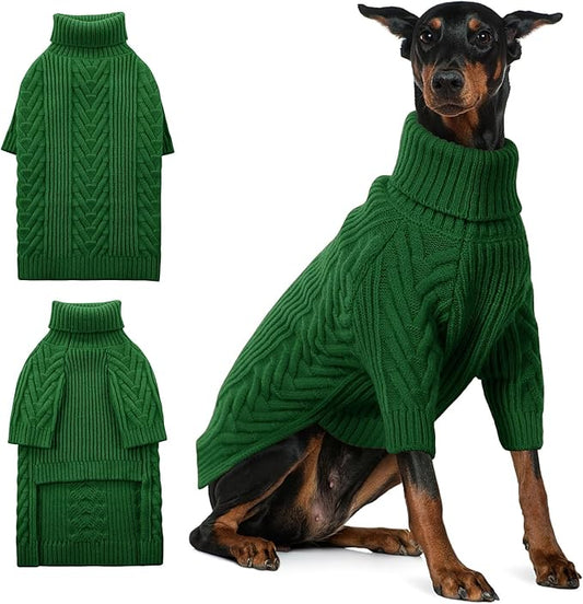 ASENKU Extra-Large Dog Sweater, Dog Sweaters for Extra Large Dogs, Pet Sweatshirt Apparel Turtleneck Pullover Winter for Doberman, Great Dane (Dark Green, 4XL)