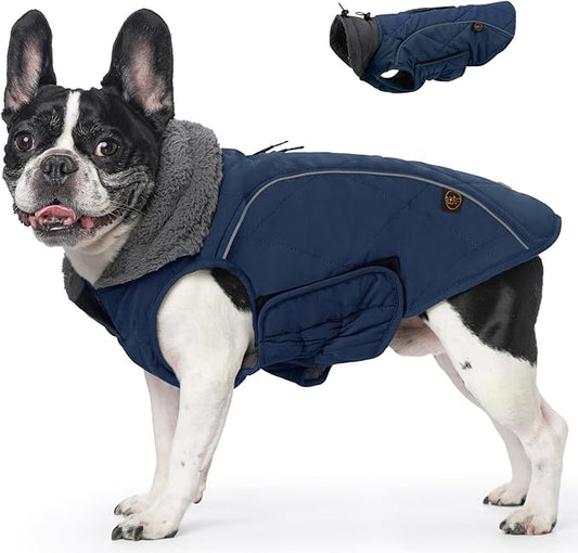 EMUST Winter Dog Coats, Fleece Pet Apparel for Cold Weather, British Style Windproof Warm Dog Jacket for Small Pet Coats for Winter, Dark Blue, XS
