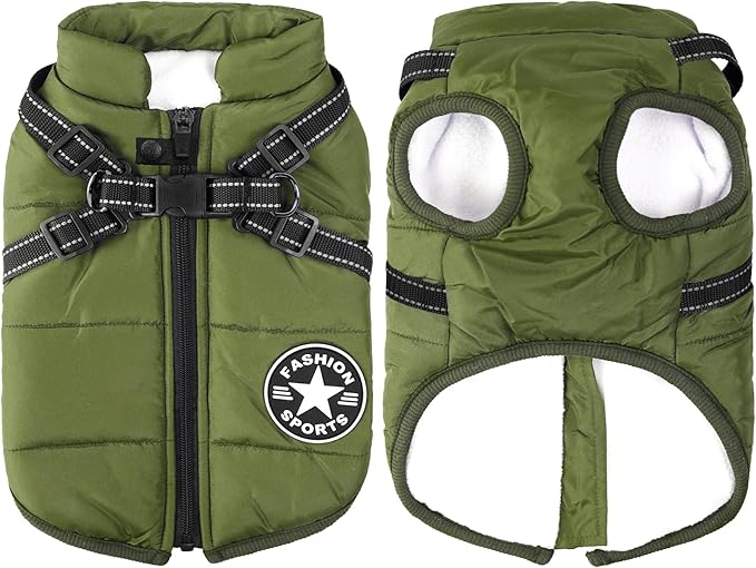 Aiboria Dog Jackets for Winter Windproof Waterproof 2 in 1 Outfit Cold Weather Coat Dog Vest Harness Puppy Winter Warm Jacket Green XXL
