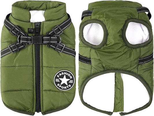 Aiboria Dog Jackets for Winter Windproof Waterproof 2 in 1 Outfit Cold Weather Coat Dog Vest Harness Puppy Winter Warm Jacket Green XXL