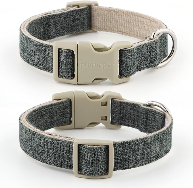 Plutus Pet Cotton Hemp Dog Collar and Leash Set, Adjustable Collar for Small, Medium, and Large Dogs, Heavy Duty and Soft on Skin, Gray, XL