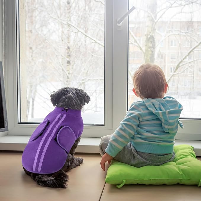 Queenmore XL Dog Sweaters, Soft Fleece Vest Pullover Dog Jacket with Leash Hole, Warm Winter Dog Clothes Cold Weather Doggy Dachshund Sweater for Large Dogs Cats Boy or Girl (Lavender, XL)