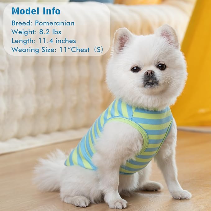 KYEESE 2Pack Dog Shirts Striped T Shirt Soft Tee for Small Dogs Cotton Tank Top Lightweight Sleeveless Vest Dog Clothes, Small,Blue+Striped