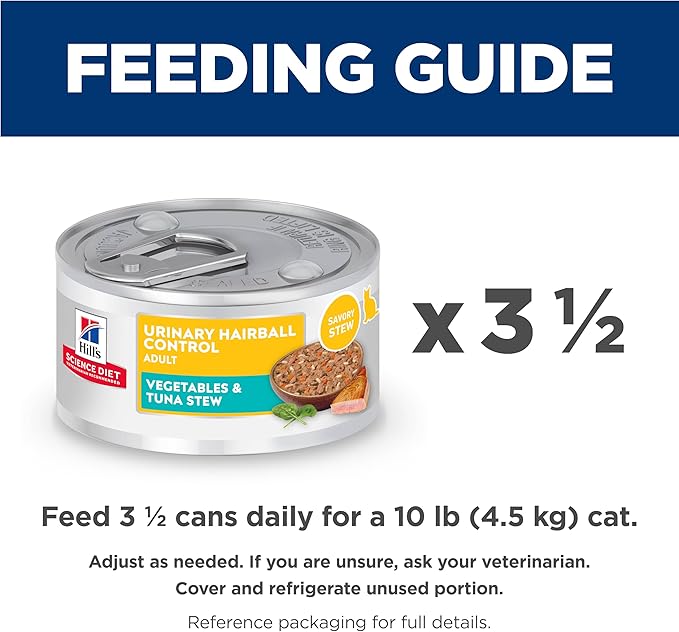 Hill's Science Diet Urinary Hairball Control Adult 1-6 Wet Cat Food, Tuna & Vegetables Stew, 2.9 oz Cans, Case of 24