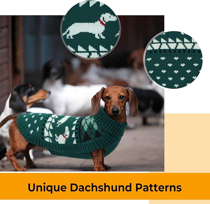 Lelepet Dachshund Sweater, Turtleneck Dog Sweaters for Small Dogs, Warm Pullover Knitted Pet Coat, Cold Weather Dachshund Clothes, Fall/Winter Cozy Outfit (XS-XL)