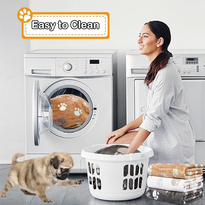 Rezutan Small Dog Blankets 3 Pack for Pet Cat Soft Fuzzy Washable Puppy Blankets, Reversible Paw Print Suitable for Dog Kennels & Beds Sofas Gifts Puppy Essentials, 23x16 inch