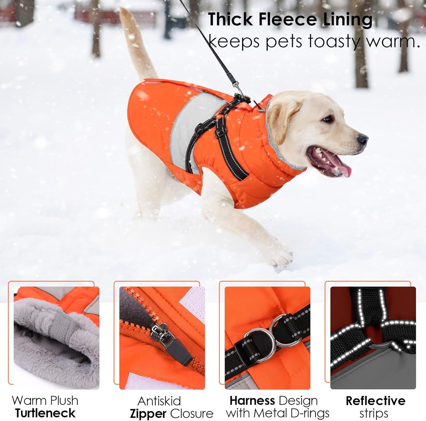 AOFITEE Dog Winter Coat, Dog Coat with Harness Built in, Dogs Jacket for Large Dogs, Reflective Waterproof Pet Puffer Jacket Snowsuit, Warm Fleece Windproof Pet Sweater for Cold Weather, XL