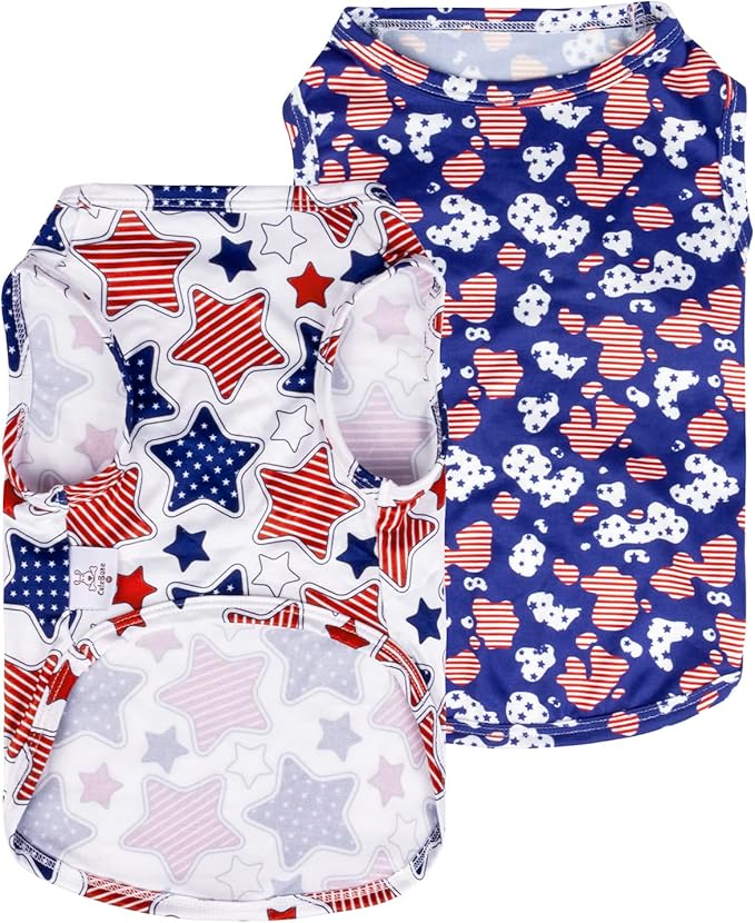CuteBone 4th of July Dog Shirts 2-Pack Soft Pet Clothes Breathable Summer Vest for Small Puppy and Stretchy Cat Apparel 2BX13XS