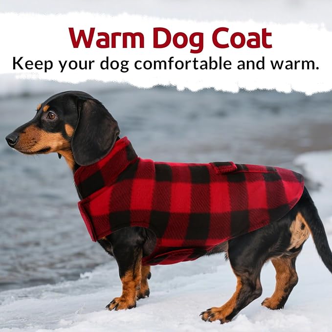 ASENKU Dog Winter Coat, Fleece Doggie Jacket Plaid Reversible Vest Waterproof Windproof Cold Weather Clothes for Small Medium Large Dogs(XS, Red)