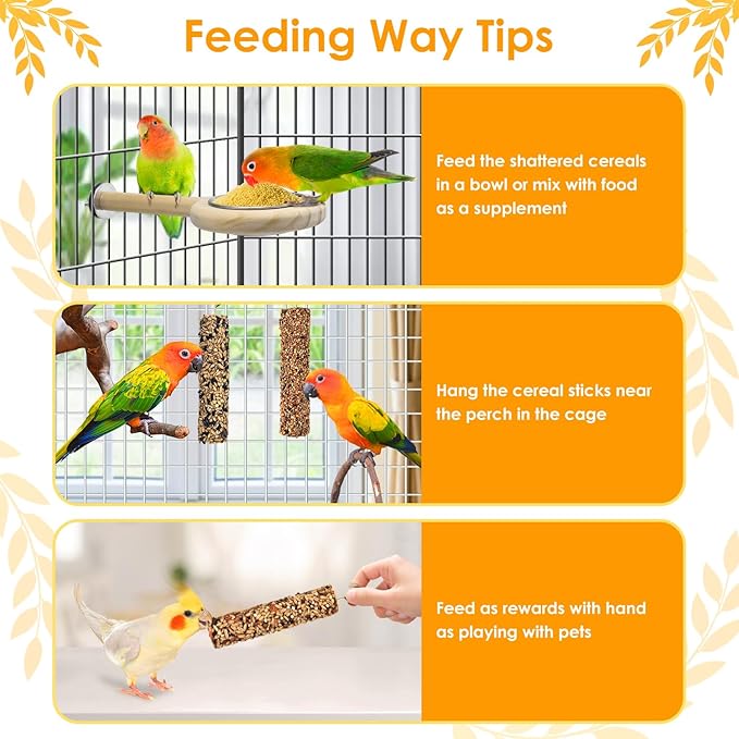 KATUMO Parrot Treats Bird Crunch Sticks Cockatiel Treats Parakeet Snacks Conure Food Sticks for Parakeet Cockatiel Canary Finch Lovebird Conure Lorikeet Parrots