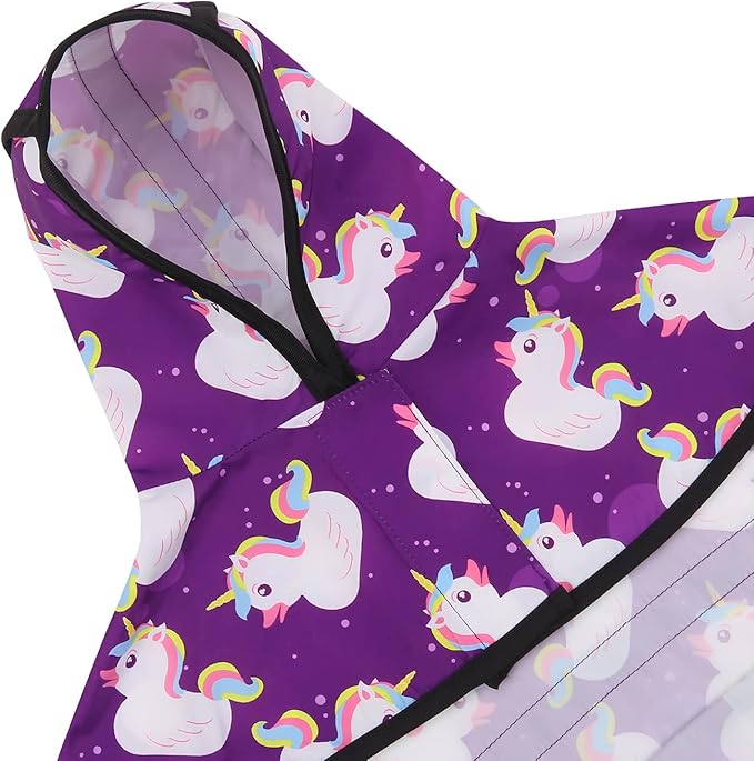 HDE Dog Raincoat Jacket Reflective Adjustable Hooded Pet Poncho Rain Coat with Leash Hole for Small to X-Large Dogs Purple Unicorn Ducks - XL