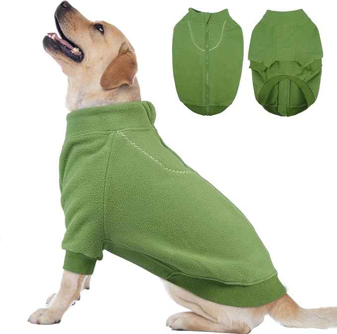 BRKURLEG Dog Sweater Warm Soft Fleece Dogs Sweaters, Turtleneck Sweatshirt for Small Medium Large Dogs, Dog Winter Coat, Christmas Pet Jacket with Zipper Cold Weather Coat (Green, XXXL)