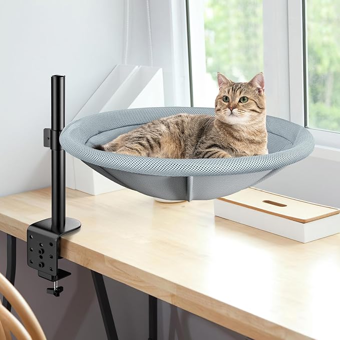 Cat Desk Bed - 360° Rotating & Height Adjustable Cat Hammock Perch, Sturdy Cats Bed for Desk with Removable Washable Cover, Supports Up to 60lbs, Perfect for Indoor Cats