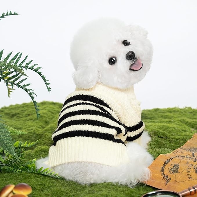 Haloumoning Small Dog Pullover Sweater, Striped Knitted Pet Sweaters for Fall Winter Dog Clothes, Turtleneck Thick Warm Clothes for Small Medium Large Dogs