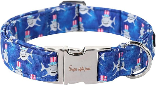 Unique style paws Independence Day Dog Collar Metal Buckle Hat Shark Collar Gift Durable Cute Collar for Small Medium Large Boys Girls Dogs