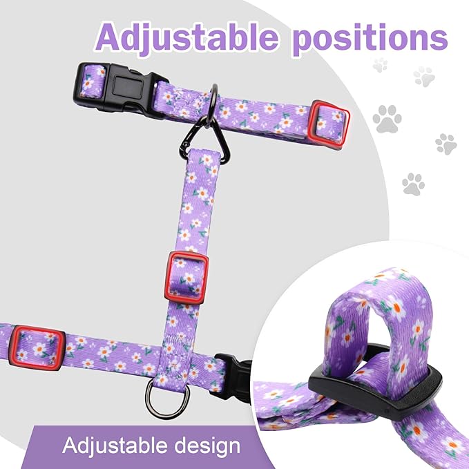 Hikiko Cat Harness and Leash Set Escape Proof Adjustable Walking Travel Cute Girl Kitten Harness for Small Medium Large Cats (Purple Floral, M)