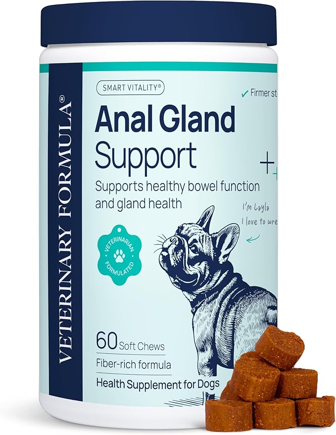 Veterinary Formula Anal Gland Support for Dogs – Vet-Formulated No Scoot Chews with Pumpkin, Ginger, Agave Inulin & Probiotics – Supports Scooting, Stool Quality & Digestive Health, 60 Soft Chews