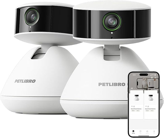 PETLIBRO 2-Packs AI Pet Camera Indoor with Phone app, Multi-Pet Recognition & AI Summary, 360° Auto Tracking Night Vision Cat cam Dog cam, [One Dog Camera Requires One Subscription]