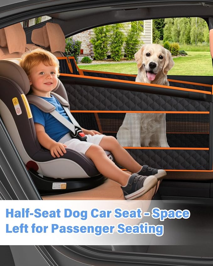 Dog Car Seat for Large Dogs, Back Seat Extender for Dogs, Foldable Pet Car Seat with Waterproof Oxford Fabric and Non-Slip Bottom, All-Around Protection and Strong Support