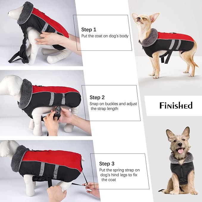 QBLEEV Warm Dog Coat Reflective Dog Winter Jacket, Waterproof Windproof Dog Turtleneck Clothes for Cold Weather, Fleece Dog Snowsuit Christmas Dog Vest Pet Apparel for Small Medium Large Dogs XL