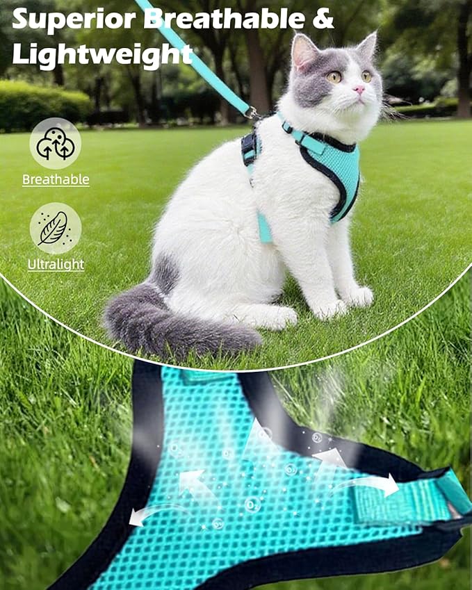 Luxelle 2 Pack Escape-Proof Cat Harness and Leash Set for Walking – Adjustable No Pull Soft Vest with Easy-Wear Buckle, Reflective Straps, Breathable Mesh – Outdoor Travel Harness for Cats & Kittens