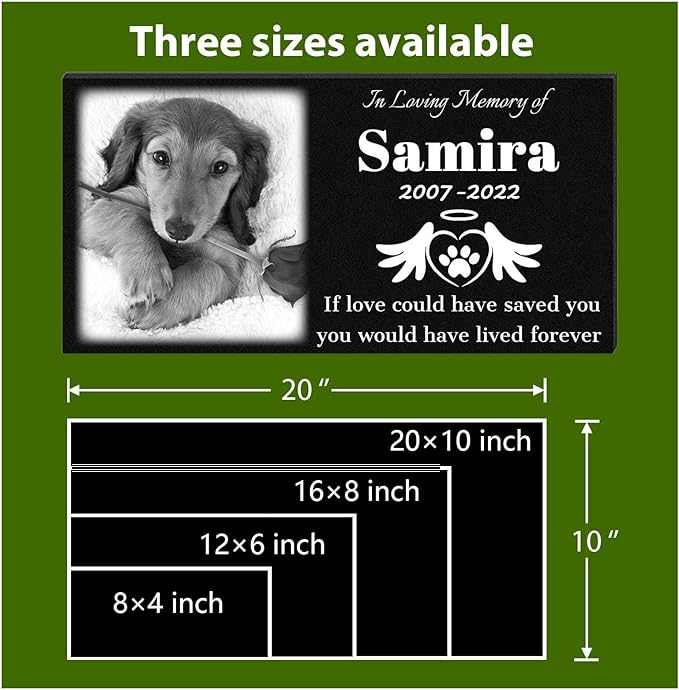 Personalized Granite Pet Grave Marker Dog, Customized 12"×6" Engrave Pet Headstones for Dog with Photo, Cat Memorial Stone Plaque for Memory Garden, Cemetery, Animals Funerary Tombstones Gift