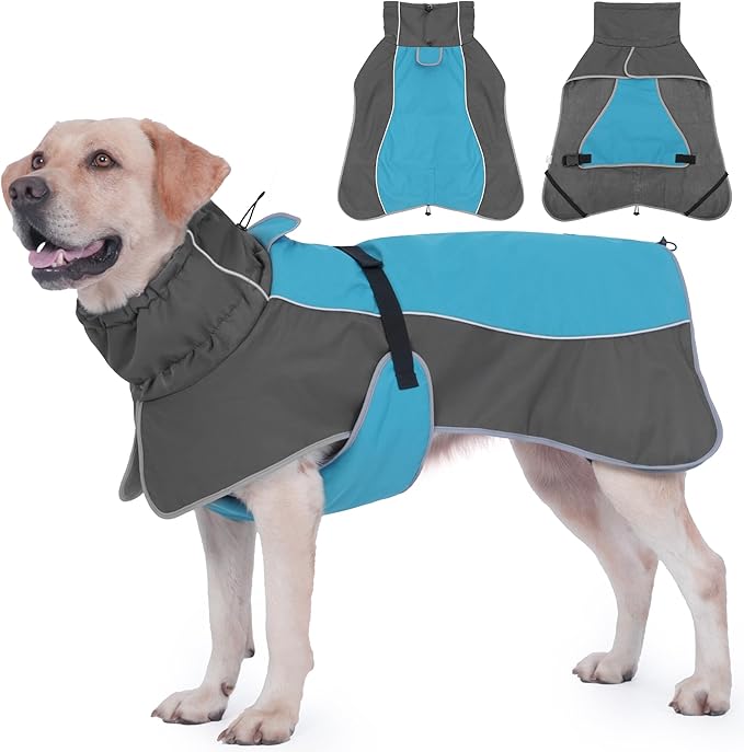 Dog Raincoat, Waterproof Dog Coat with Reflective Straps, Leash Hole & Polar Fleece Lining, Winter Dog Rain Coat for Small, Medium & Large Dogs, Warm, Windproof Dog Vest Jackets