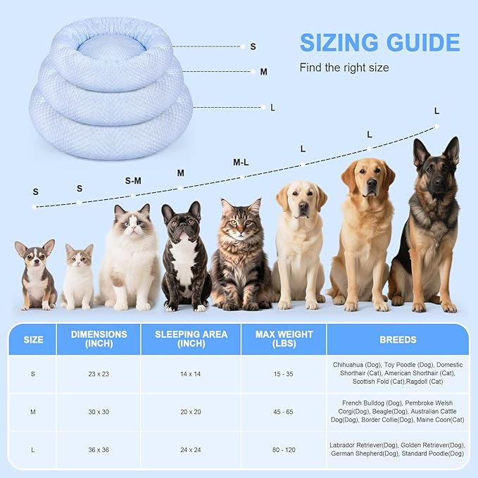 Small Donut Dog Bed - Cooling Calming Cuddler for Cats & Puppies, Anti-Anxiety Ice Fabric Round Pet Bed, Washable Comfort Dog Bed for Small Dogs, Egg Tart Design (S)