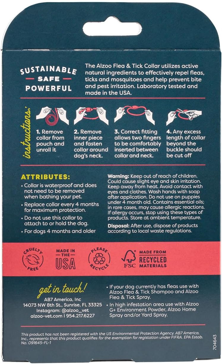 ALZOO Natural Flea & Tick Dog Collar - Helps Repel Fleas, Ticks & Mosquitoes - 100% Plant-Based Active Ingredients - Waterproof - Up to 4 Months Protection - Large-Sized Dogs: 40+ lbs - Pack of 2