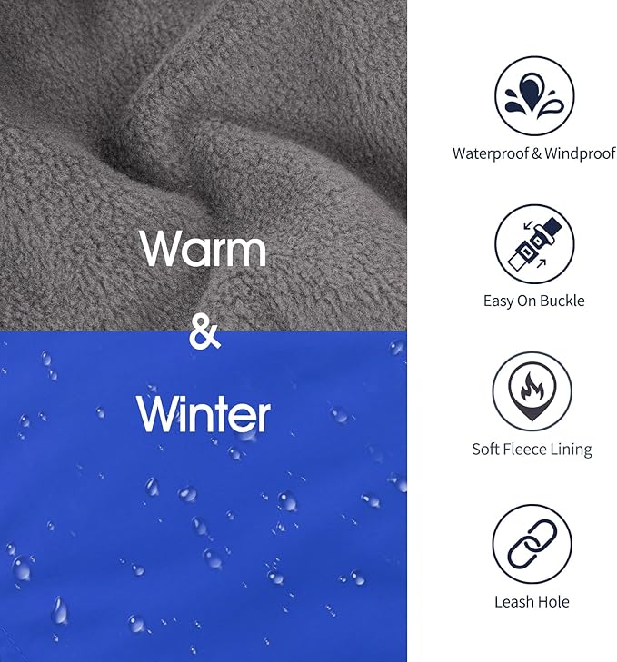 IECOii Extra Warm Reflective Adjustable Dog Jacket - Winter Coat with Buckle & Fleece Turtleneck for Small to Extra Large Dogs