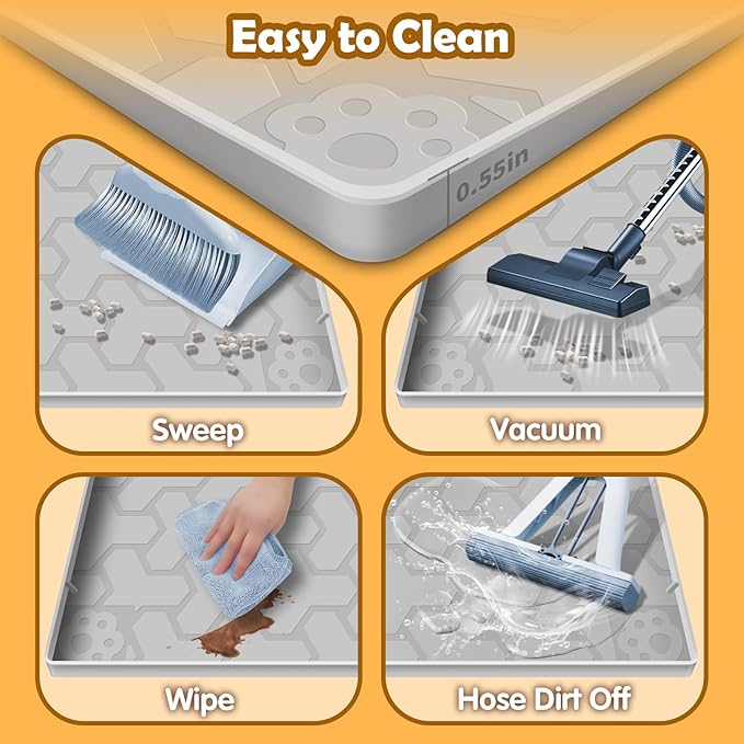 Silicone Cat Litter Mat, Large 34"x22", Foldable and Easy to Clean, Waterproof, Leak-Proof, and Urine-Proof, Protects Floors, Suitable for Indoor Litter Box Mats.(Gray)