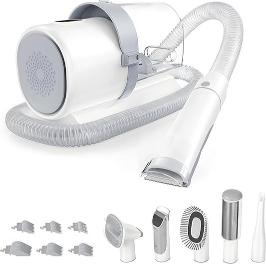 Sweetcrispy Professional Pet Grooming Vacuum Kit, 2.5L Cup, 3 Suction Modes, and 5 Groomer Tools with Cordless Low Noise Dog Clippers for Cats, Other Animals Hair Trimmer