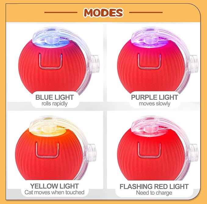 Interactive Cat Toys for Indoor Cats, Speedy Moving Ball Cat Toys with Colorful Tail, Smart Interactive Cat Rolling Ball (Red)